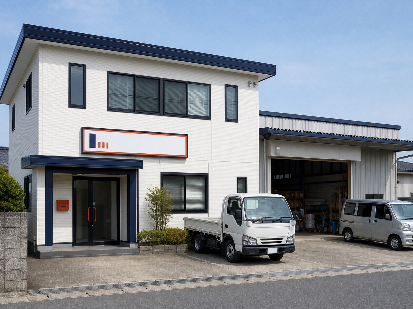 事務所・車両のイメージ(AI生成イメージ、実在の事務所ではありません)